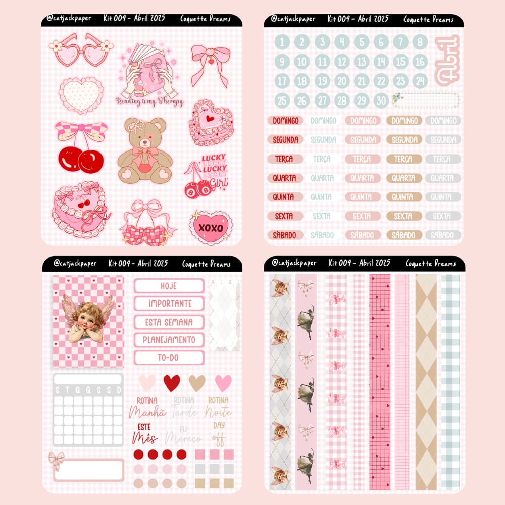 Kit de Adesivos Decorativos - Abril 2025 - Planners & Journals - 4 Cartelas ( 8,5 x10 cm)