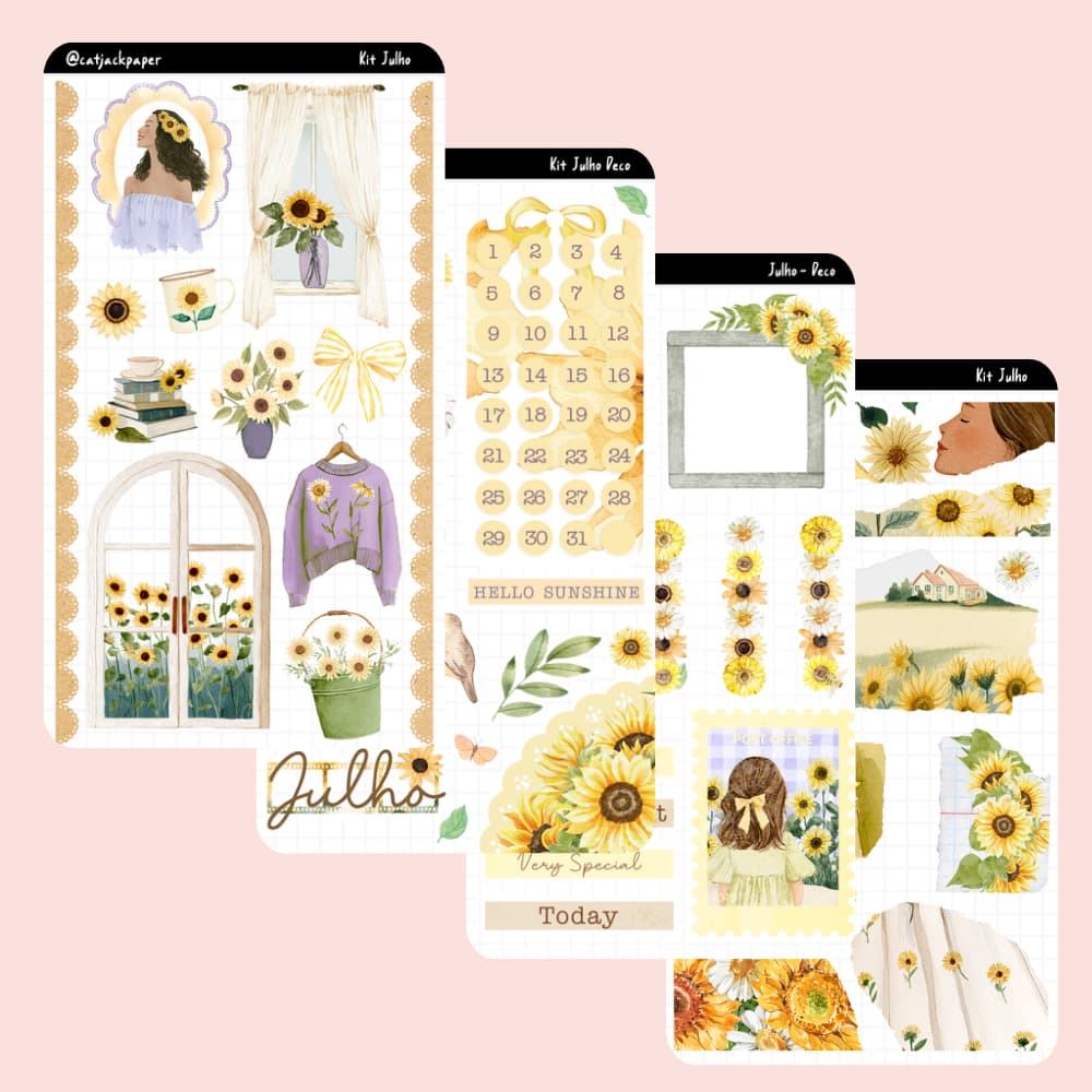 Kit de Adesivos Decorativos - Julho 2025 - Planners & Journals - 4 Cartelas