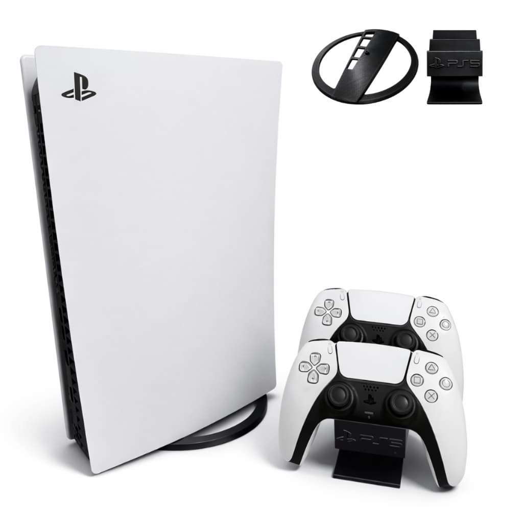 Suporte PS5 Vertical + Suporte 2 Controles | Base Antiderrapante | Slim/Fat/Pro