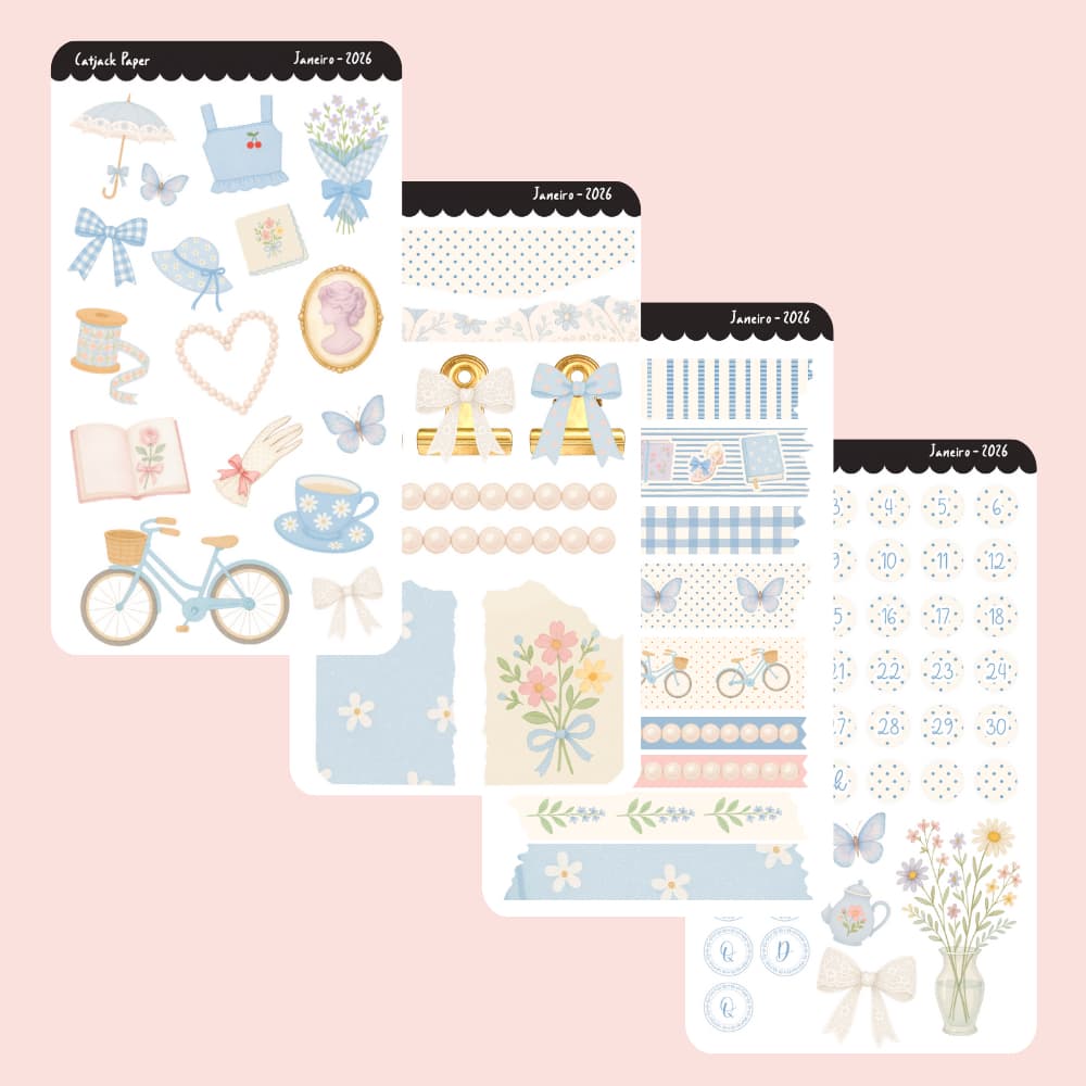 Kit de Adesivos Decorativos - Janeiro 2026 - Planners & Journals - 4 Cartelas