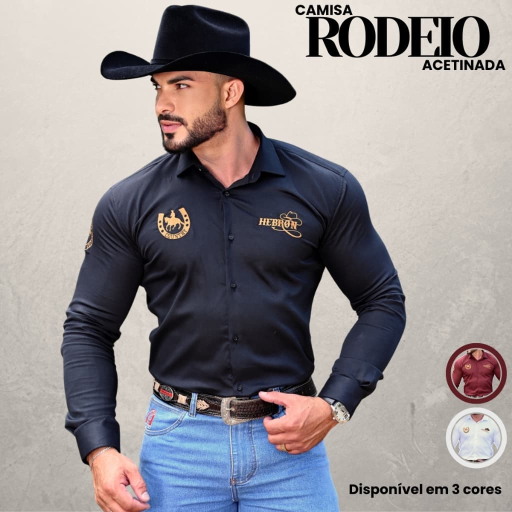 Camisa Social Masculina Acetinada Rodeio Cowboy Country