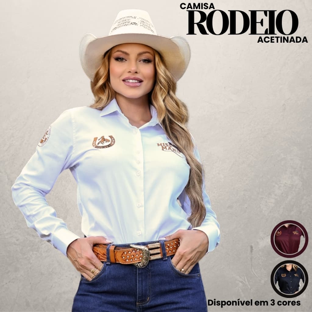 Camisa Social Feminina Acetinada Rodeio Country Cowgirl
