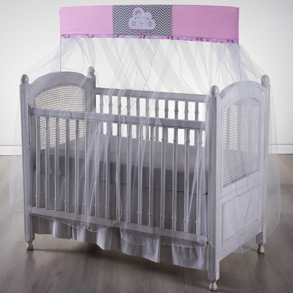 Mosquiteiro de Tule para Berço com Bando Estampado Lua Rosa Menina