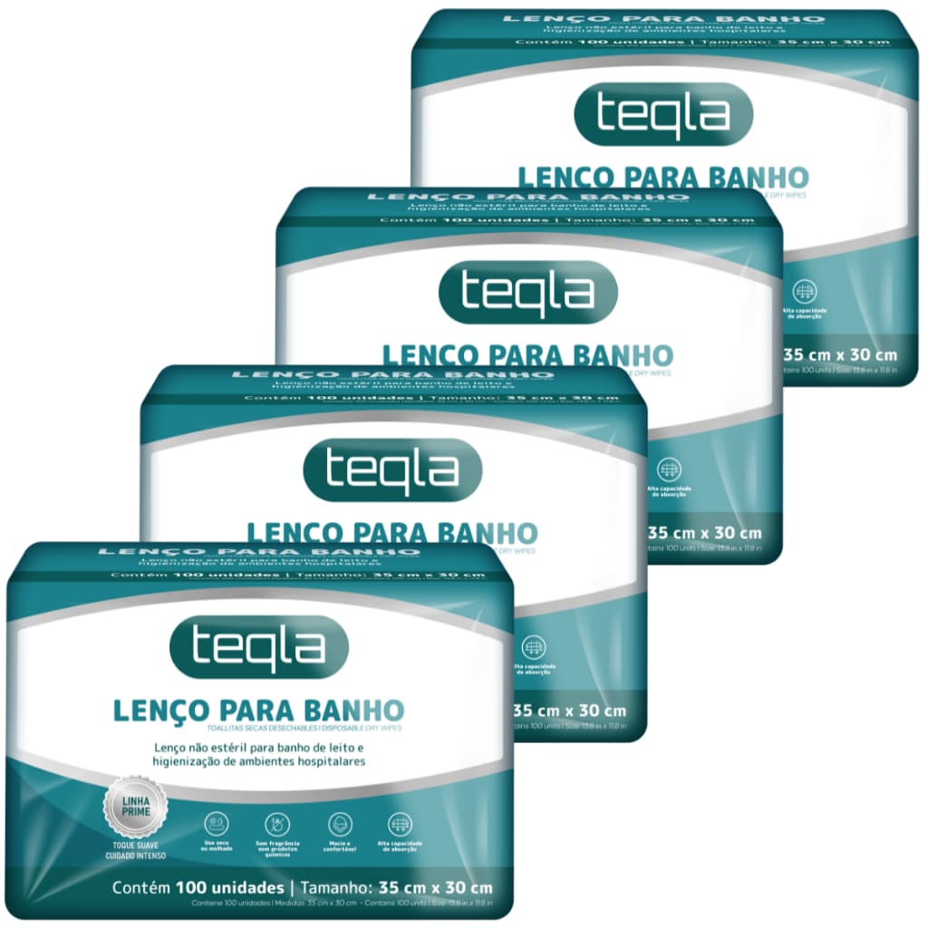 Lenço de Banho Descartável Teqla - Kit 400 Unidades (35 cm x 30 cm) - Linha Prime