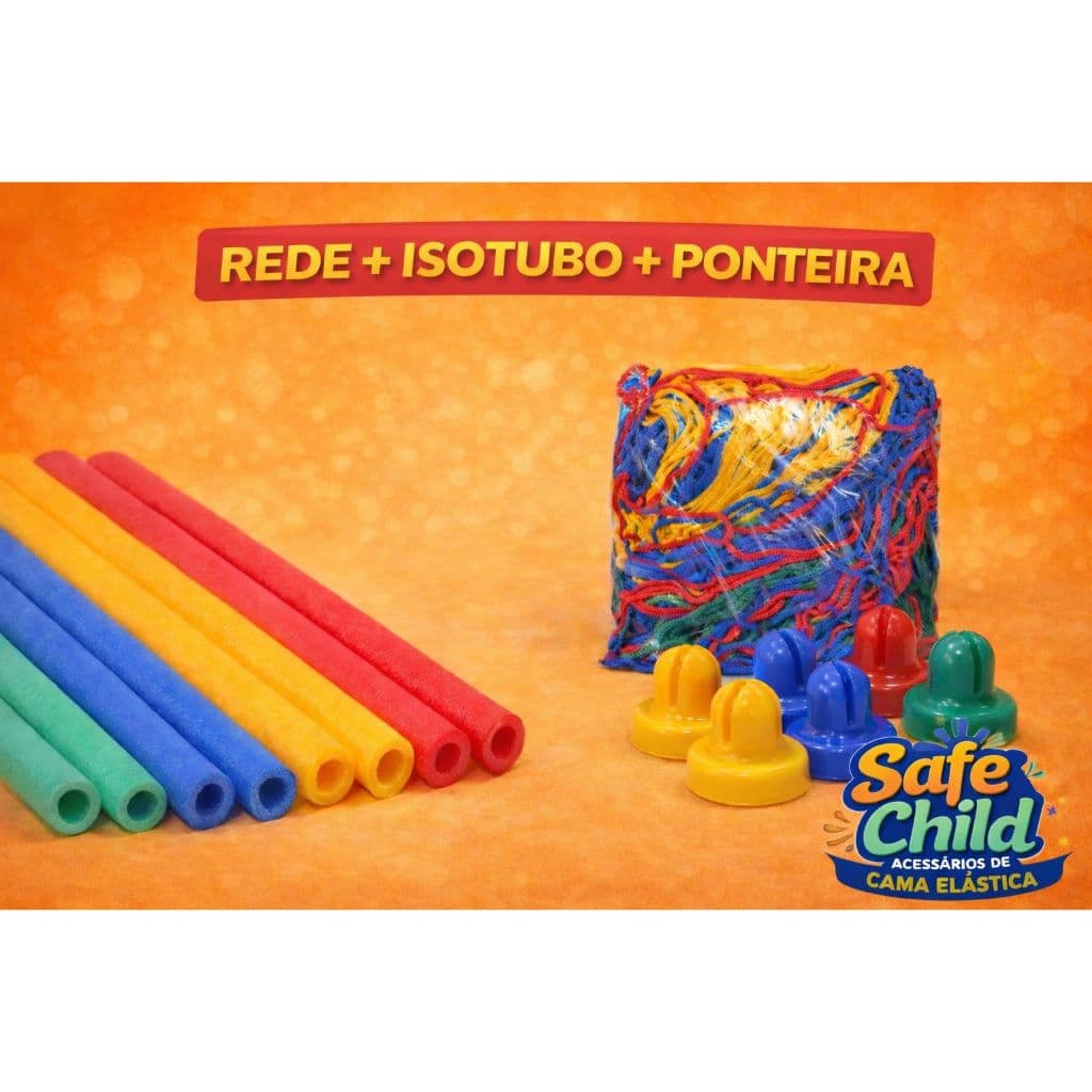 Rede 3,05 + 8 Isotubos + 8 Ponteiras Cama Elastica Pula Pula Trampolim