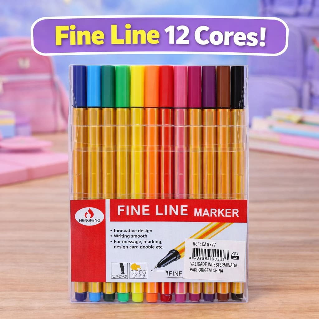 12 Canetas Fine Line Ponta Fina 0.4 Hidrográfica Bolígrafo Para Lettering e Pontilismo Escolar