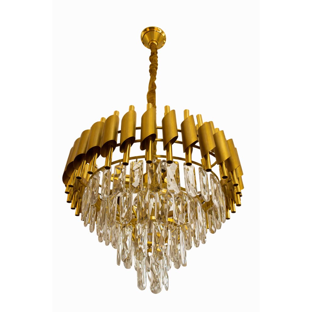 Luminária Pendente Luxo com Cristais | Dourada ou Preta c/ Dourado | 3 Tamanhos | Soquete E14 |