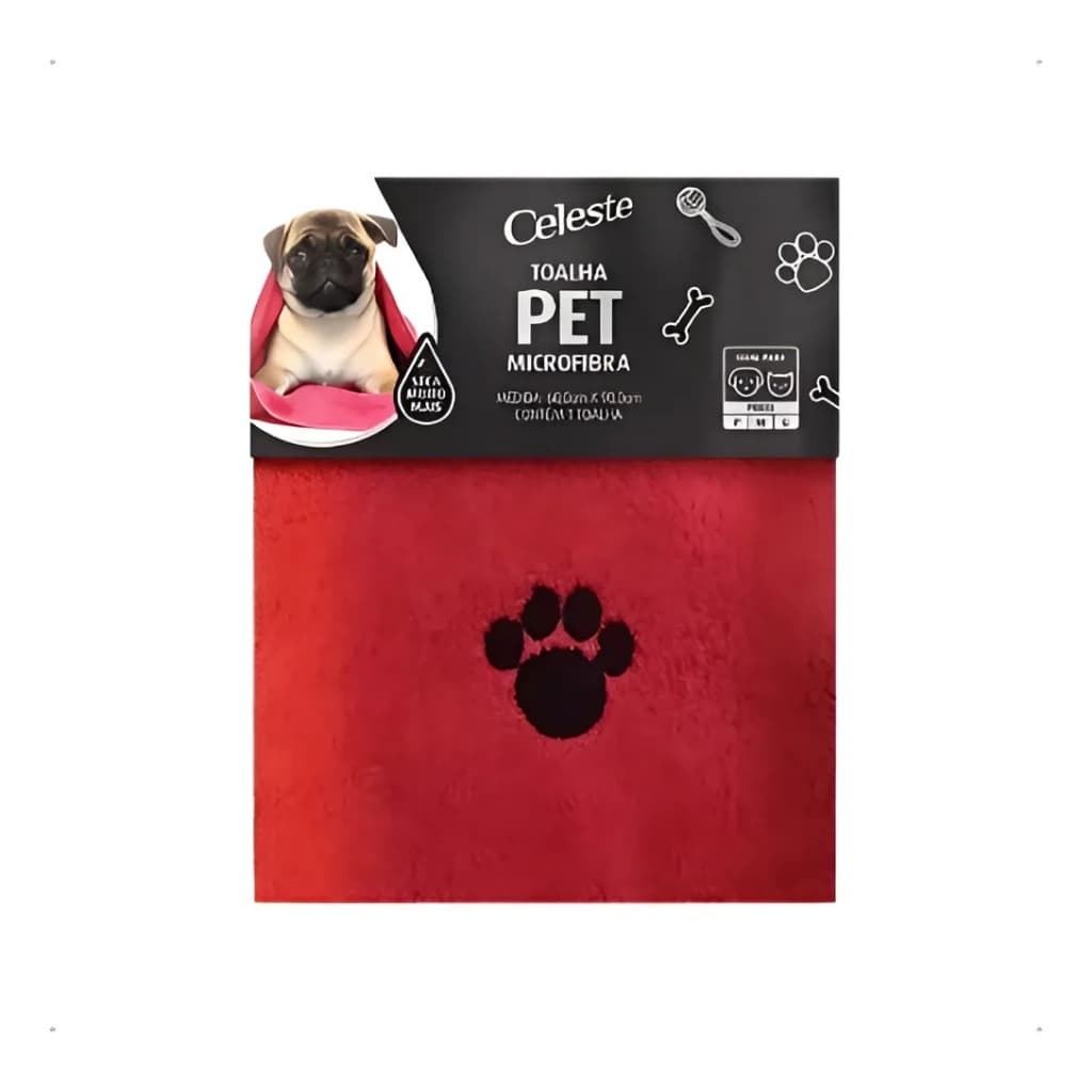 Toalha Pet Celeste em Microfibra para Cães, Gatos 2 Unidades na Cor Vermelho