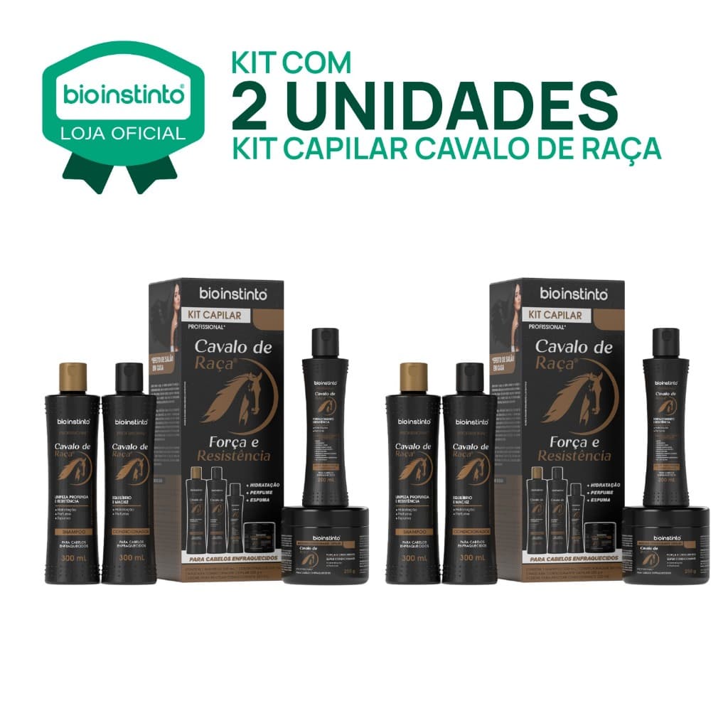 2 KITS CAVALO DE RAÇA Bio Instinto 8 Itens Força e Crescimento Anti Queda Fracos Salão Nutrição