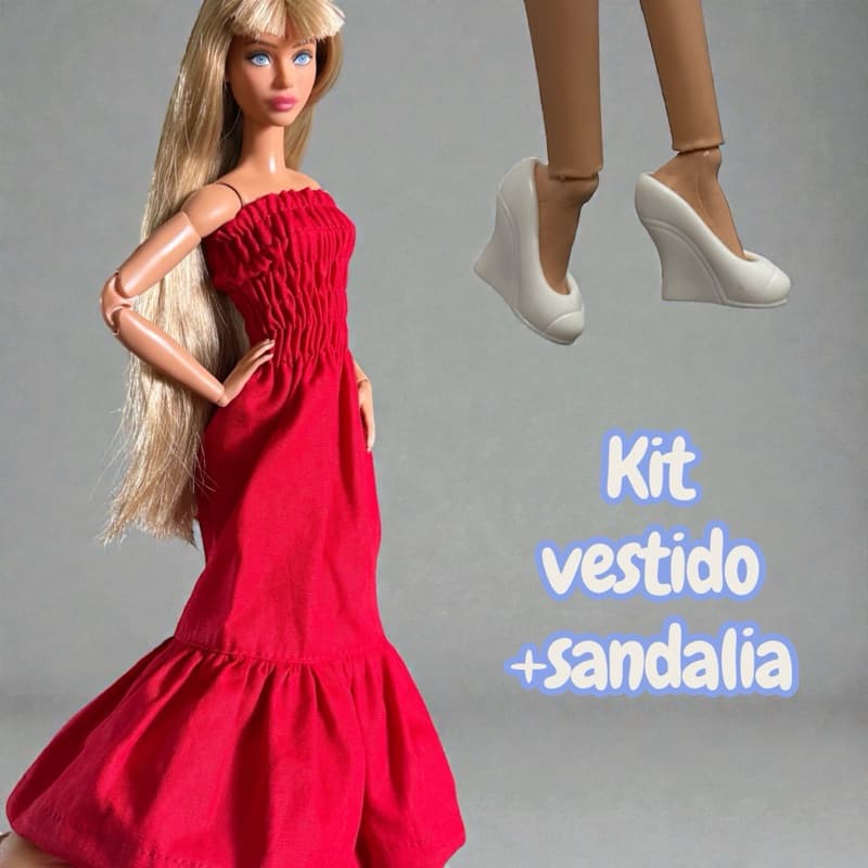 kIT LOOK VESTIDO +SANDALIA NR 779B BONECA 30CM DOLL   ESCALA 1:6  ROUPINHAS PARA BONECA ROUPAS BONECAS SAPATINHOS