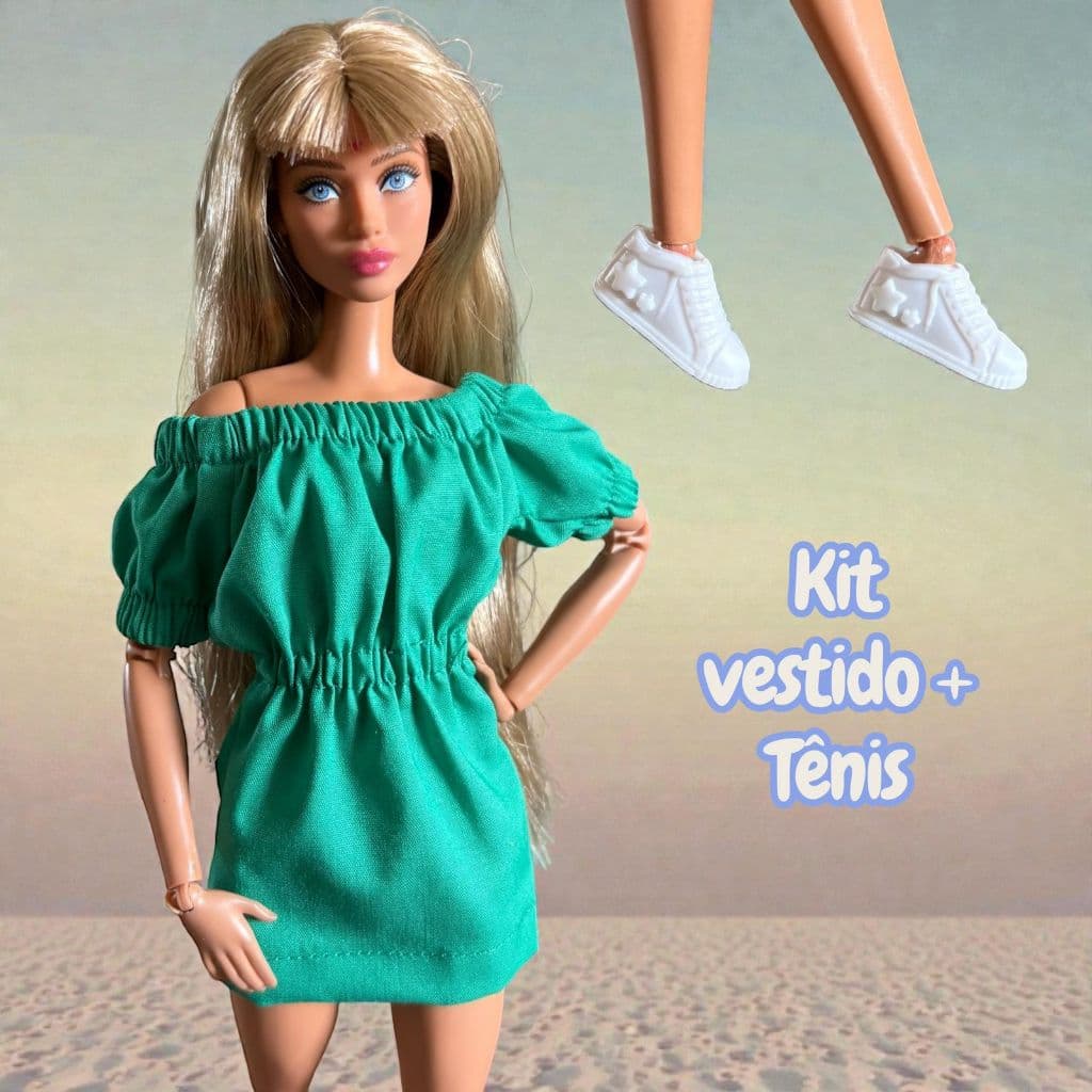 kit look vestido+sandalia Roupinhas para boneca 30cm doll escala 1:6 roupas para boneca looks para boneca sapatinhos