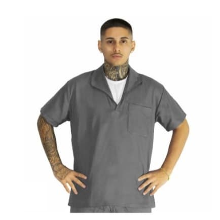 Camisa Brim modelo Gola Italiana manga curta - Cinza - GG (48/50) - RRP