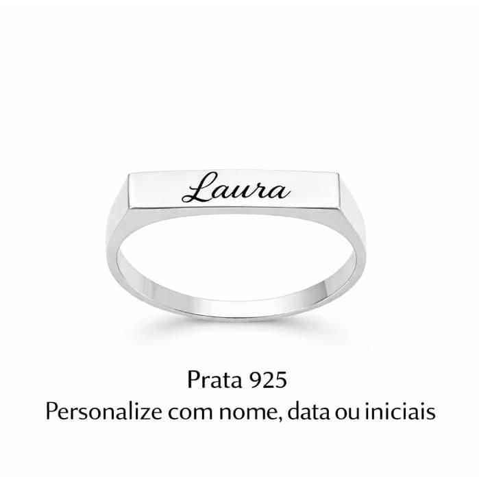 Anel de Chapa Chapinha Prata 925 Personalizado Nome Iniciais Data Presente Namorada Joia