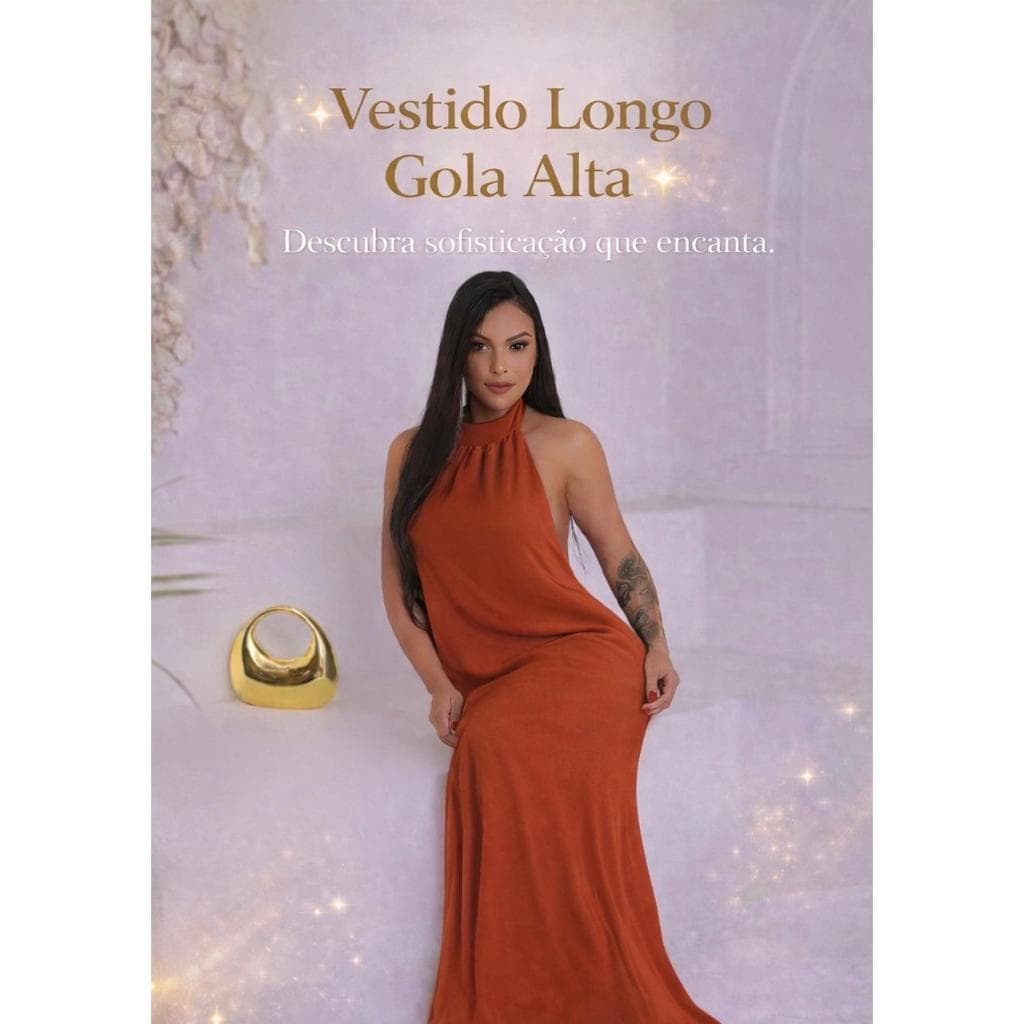 Vestido Longo Gola Alta Frente Única Costa Nua Festa Madrinha Formatura