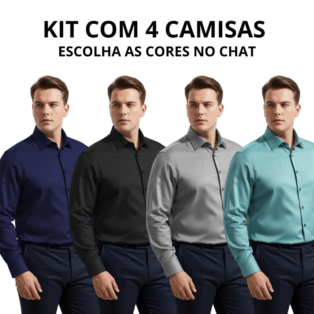Kit 4 Camisa Social Masculino Manga Longa Camisa Lisa Social Slim Basica Plus Size