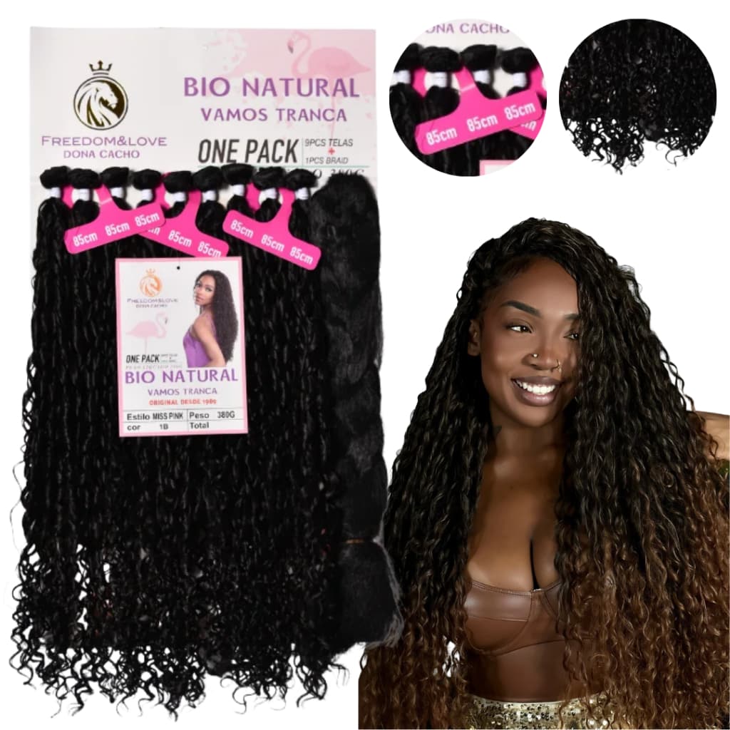 Cabelo Cacheado Modelo Miss Pink Bio Natural Freedom&Love + Jumbo Braid 85cm 380g Idêntico Ao Humano