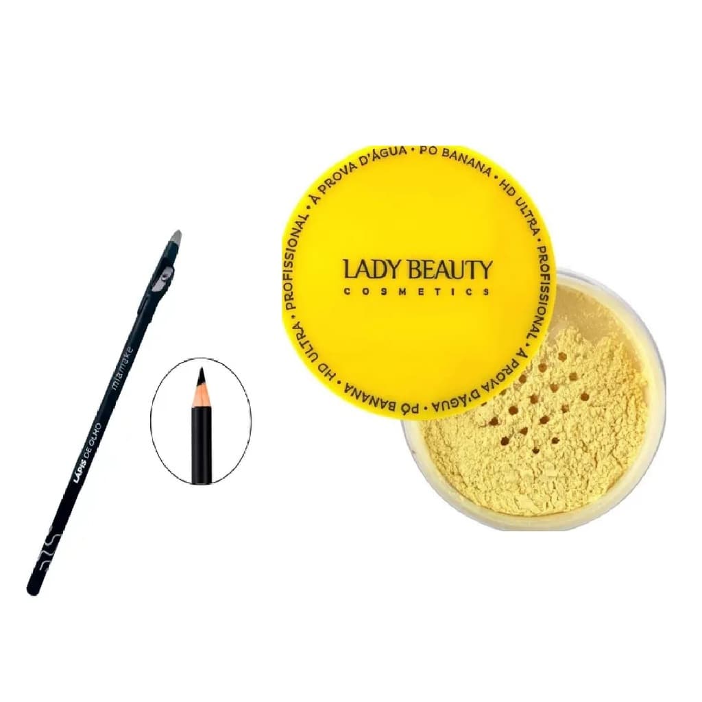 Pó Translucido Banana e Lápis Preto para Olhos e Sobracelhas com Apontador.