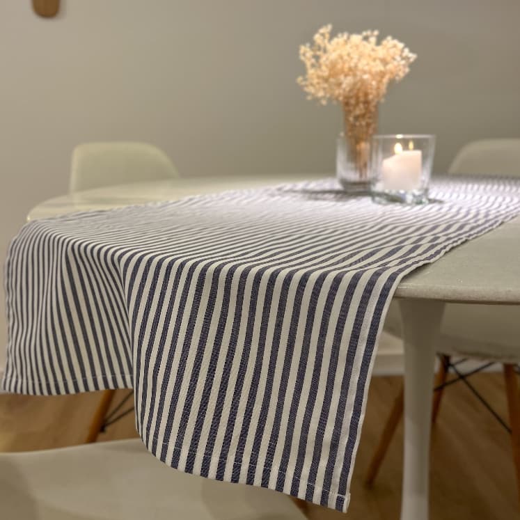 Trilho De Mesa Listrado | Caminho De Mesa Listrado | Trilho de Mesa Farmhouse Bege Azul Cinza Minimalista