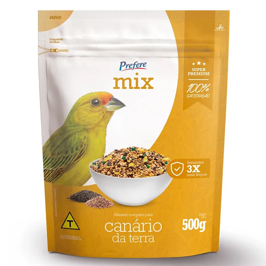 Ração Super Premium Prefere Mix Canário da Terra / Canário do Reino 500g – Alimento Completo