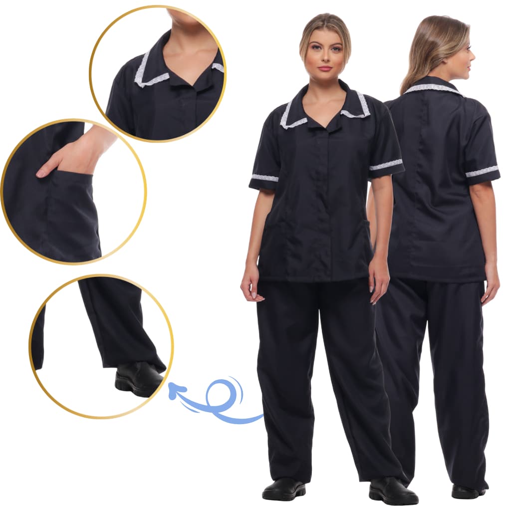 Conjunto Uniforme Copeira Profissional Camareira Faxineira Domestica Babá
