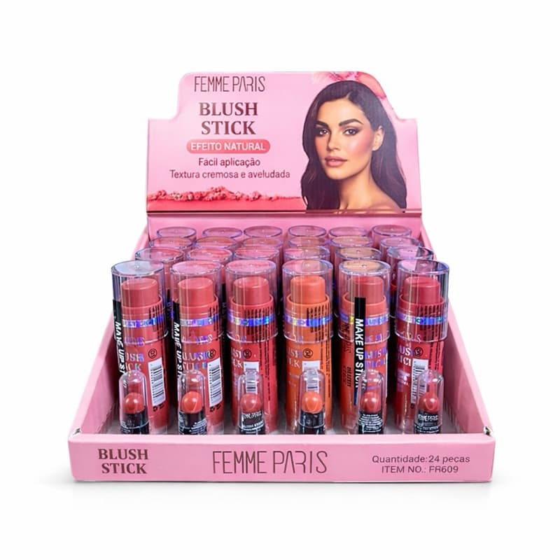 BLUSH EM BASTÃO CREMOSO EFEITO NATURAL FEMME PARIS PRATICO FACIL APLICAÇÃO MAQUIAGEM CORES PROFISSIONAIS