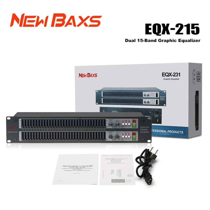 NEW BAXS EQX215 Equalizador de 28 Bandas com Compressor/Limitador - Equipamento Profissional para Sonorização de Palco