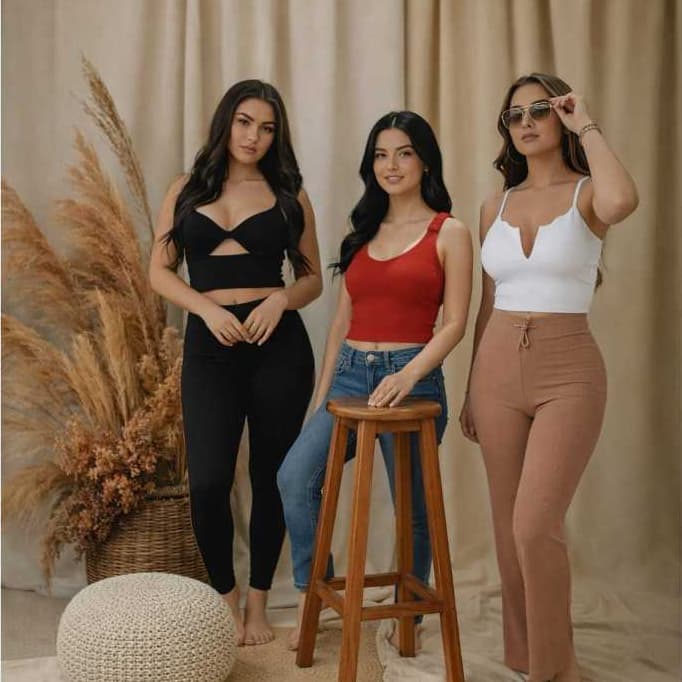 Kit 3 Croppeds Femininos Canelados Alcinha e Regata Decote V Elegante Conforto Casual Moda Básica
