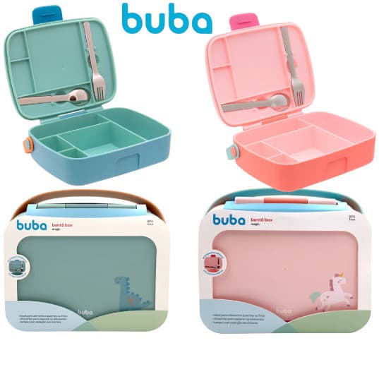 Lancheira Bentô Box Magic com Talheres Inox 1200ml Unicórnio ou Dino– Buba