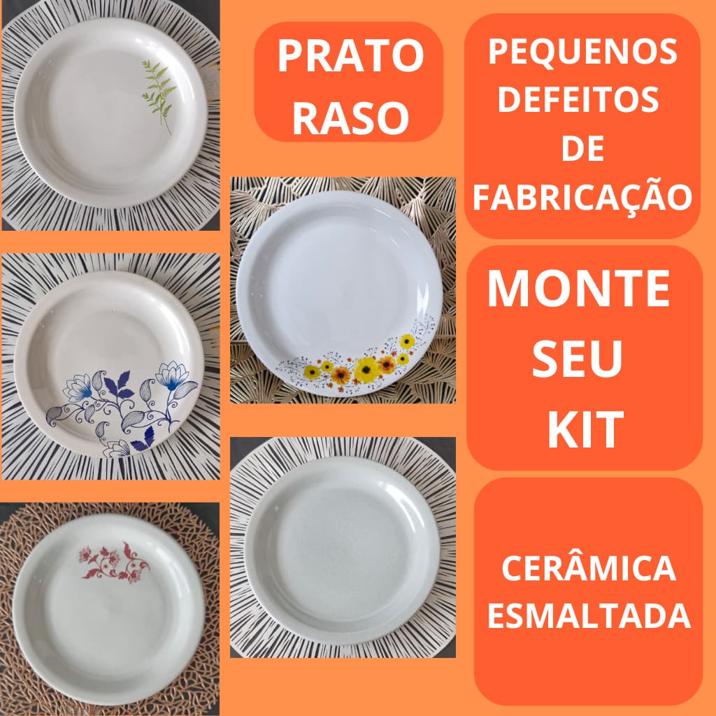 Prato RASO 24,5cm Cerâmica 2ª Linha Pequenos Defeitos