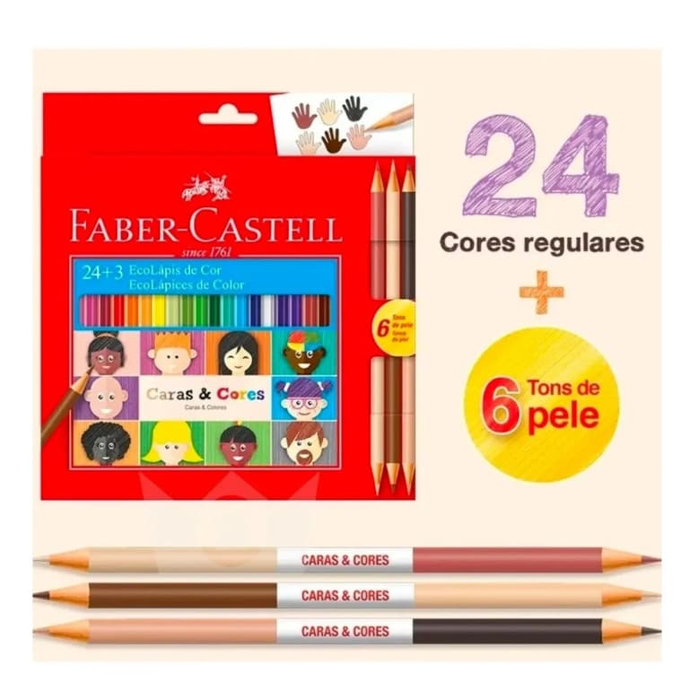 Lápis De Cor 24 Cores + 3 Lápis Caras E Cores Faber Castell