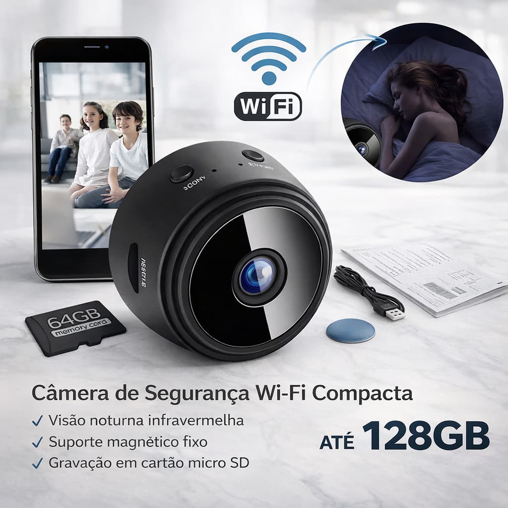 Câmera A9 Mini WiFi 1080P HD com Visão Noturna – Vigilância Residencial Remota por App