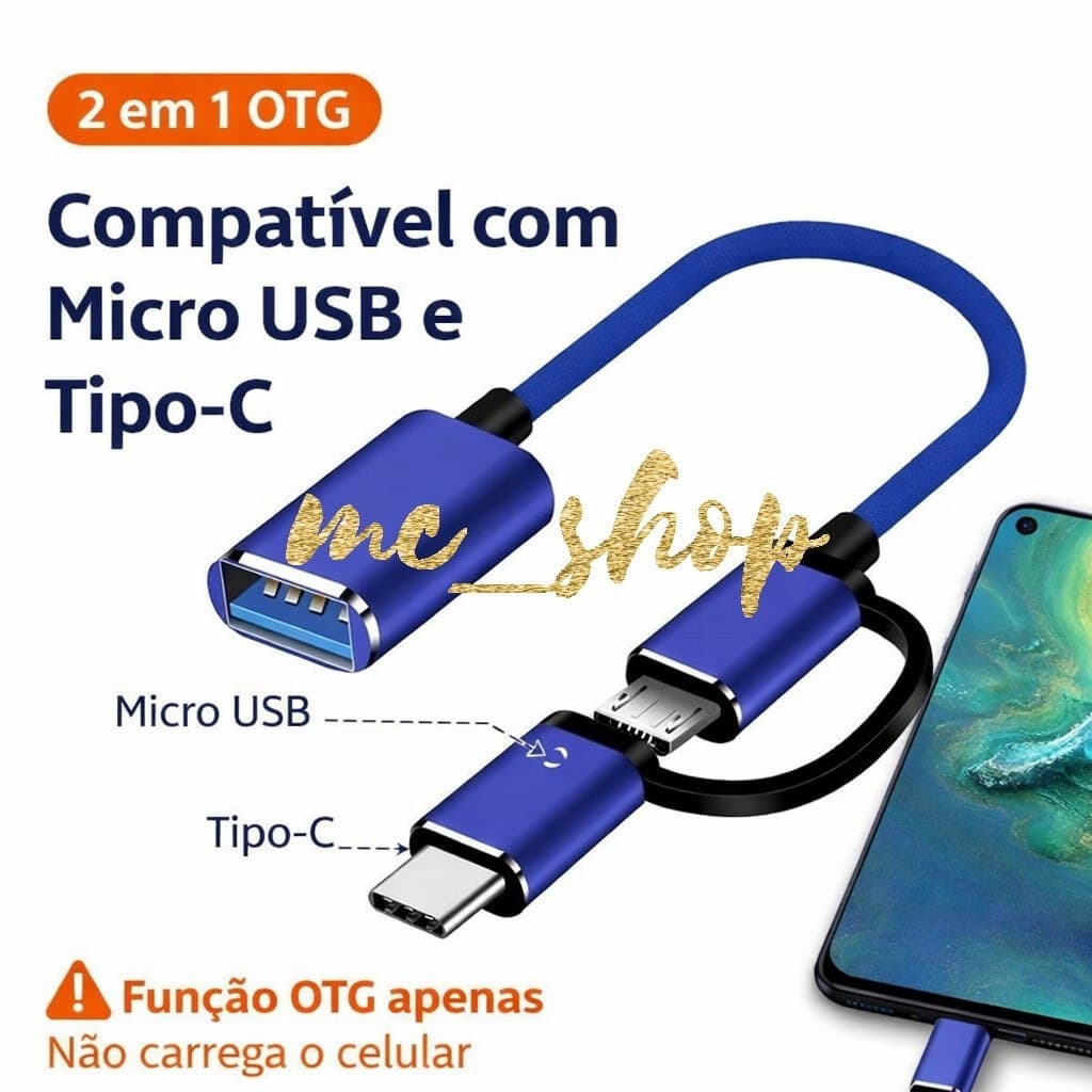 Adaptador OTG 2 em 1 USB 3.0 – Tipo-C + Micro USB para Celular e Notebook - Premium