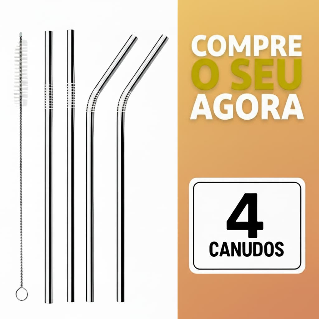 Combo 04 Canudos Inox Com Escova Ecológico Reutilizáveis Sustentáveis