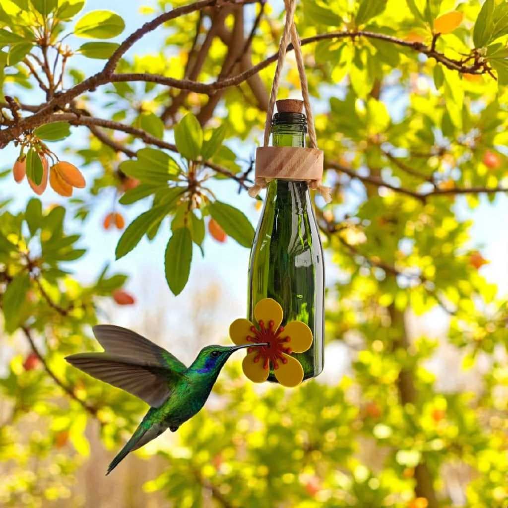 Bebedouro Beija Flor Garrafa Vidro Ecológico Decoração Jardim Alimentador Para Passaros Livres Aves