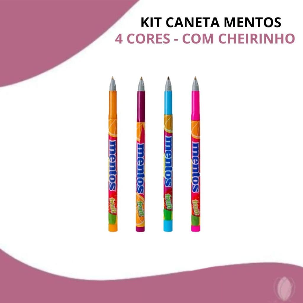 Kit Caneta Mentos com Cheirinho – 4 Cores Sortidas Escrita Suave e Divertida