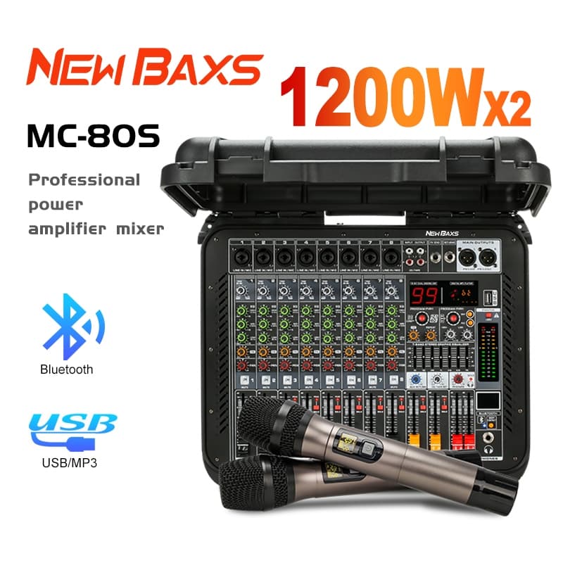 NEW BAXS MC80/MC80S Sistema Tudo-em-Um: Amplificador + Microfone + Mesa de Som - Equipamento para Palco