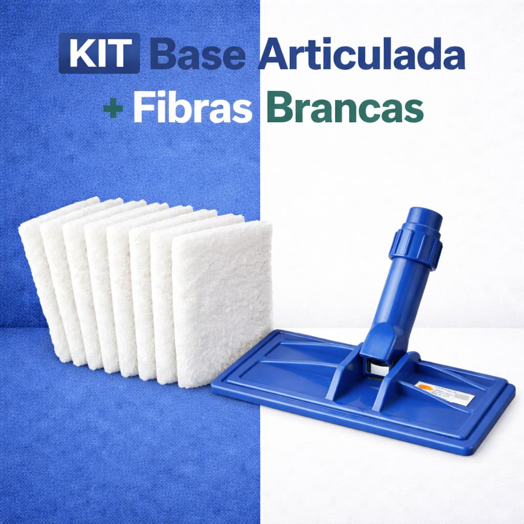 Kit Base Articulada + 5 a 20 Fibras Brancas 250x100mm Para Limpeza Leve de Piso e Inox
