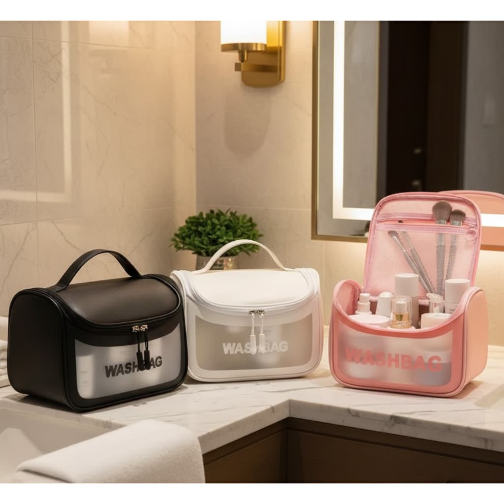 Necessaire Organizadora com Alça Para Viagens Compacta com dois Compartimentos Cores Sortidas