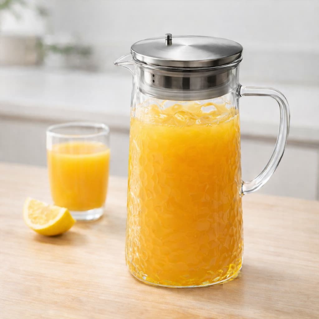Jarra De Vidro Com Tampa De Inox Suco Água 1,5 Litros Transparente