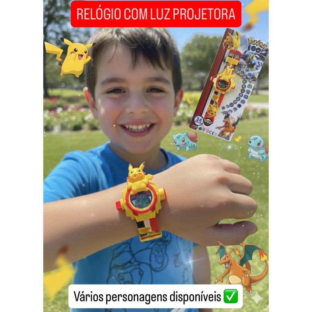 Relógio Infantil Pikachu Com Projetor Imagens Digital 3D Luz Brinquedo Pokémon Presente Menino Menina Personagem Criança