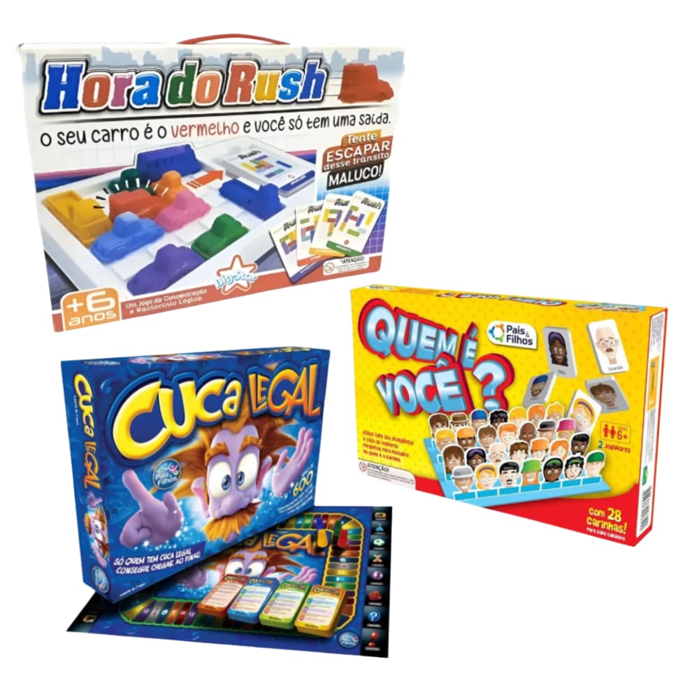 Kit 3 Jogos de Tabuleiro Hora do Rush + Quem é Você + Cuca Legal
