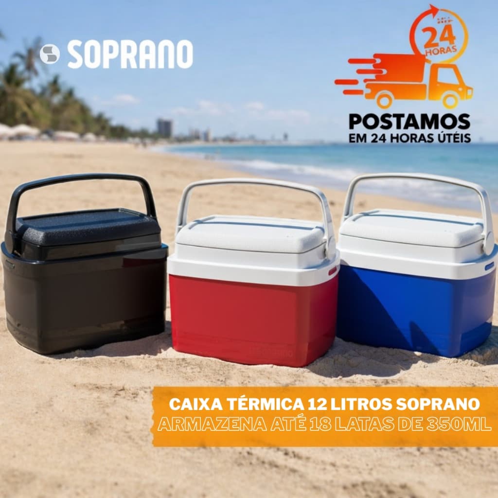 Caixa Térmica Cooler 12 Litros Alça Retrátil Suporta 18 Latas Até 13H Gelado Camping Praia Soprano