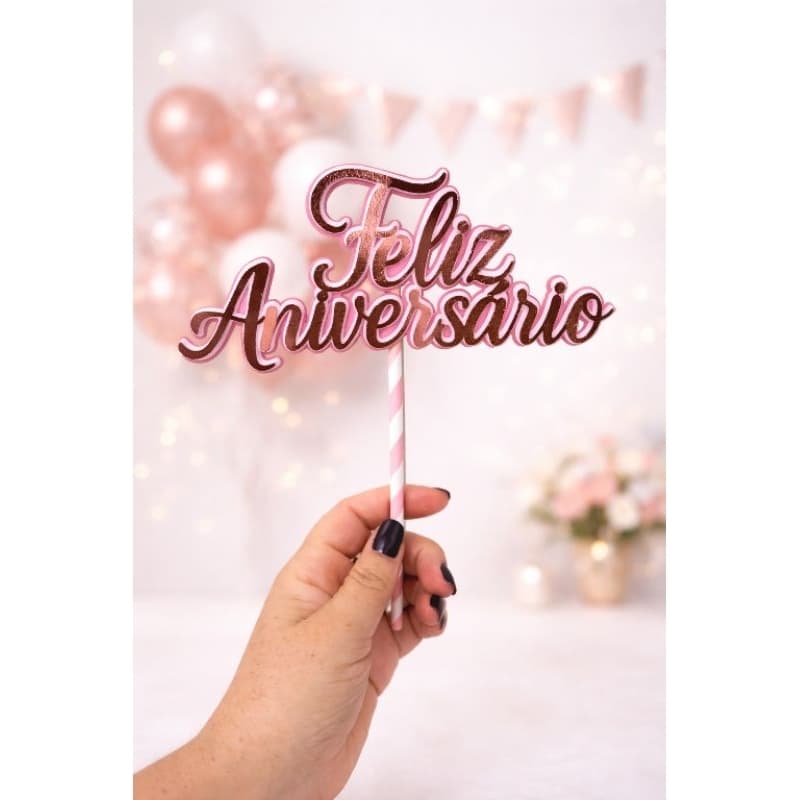 Topo de bolo Feliz Aniversário Rosa /Topper Feliz Aniversário Rosa / Decoração de Bolo -Topo Simples