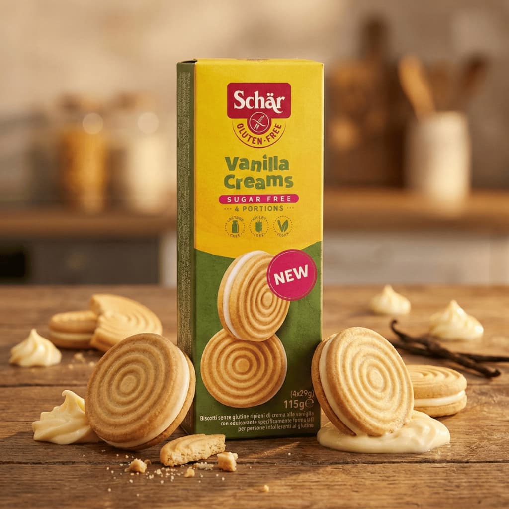 Biscoito Vanilla Creams Sem Glúten Zero Açucar 115g Schar - Vegano