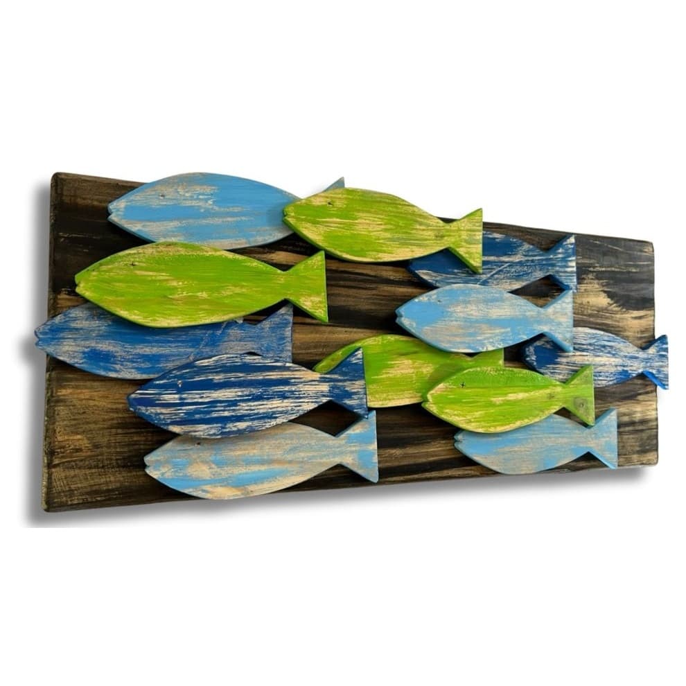 quadro peixes marinho madeira cardume decorativo mar praia
