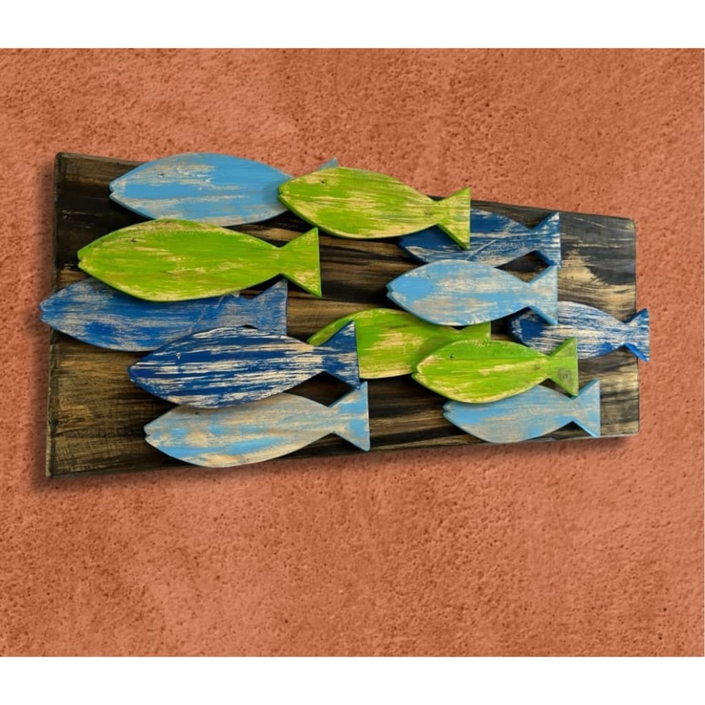 quadro decorativo madeira praia cardume mar
