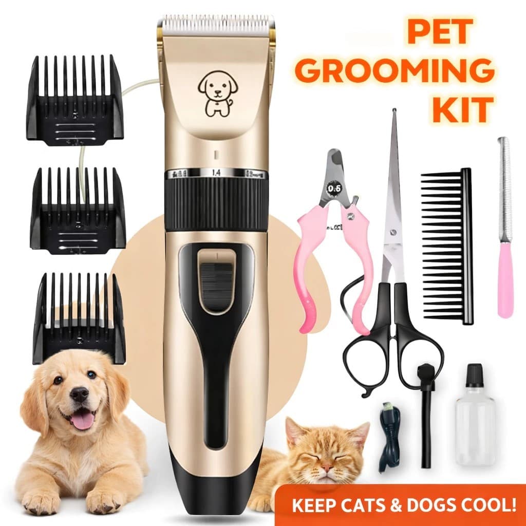Kit Máquina de Tosa Profissional para Pet + Tesoura + Pente + Lixa – Para Cachorros e Gatos