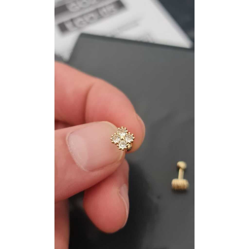 Par De Brinco Piercing Cravejado -  Bolinha Banhado Ouro 18k Antialérgico
