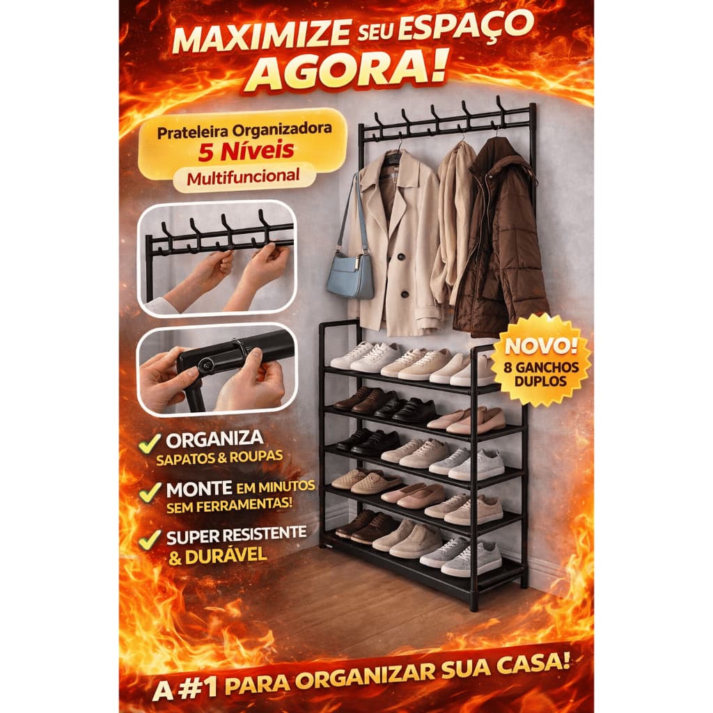 Organizador Modular Multiníveis Preto – Prateleira para Sapatos e Roupas