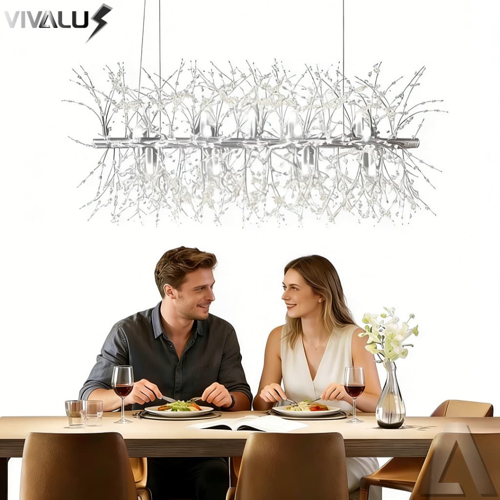 Vila Sala De Estar Cromado Lustre Pendente Cristal Dente De Leão 75CM+9 G9 lâmpada Lustre Prata Inox